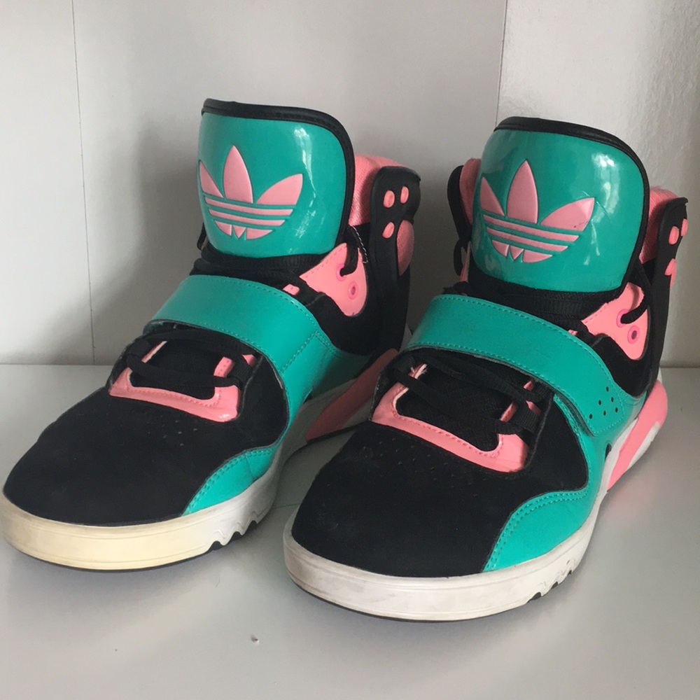 Vintage Pink & Teal Adidas Hightop Shoes - Unique!